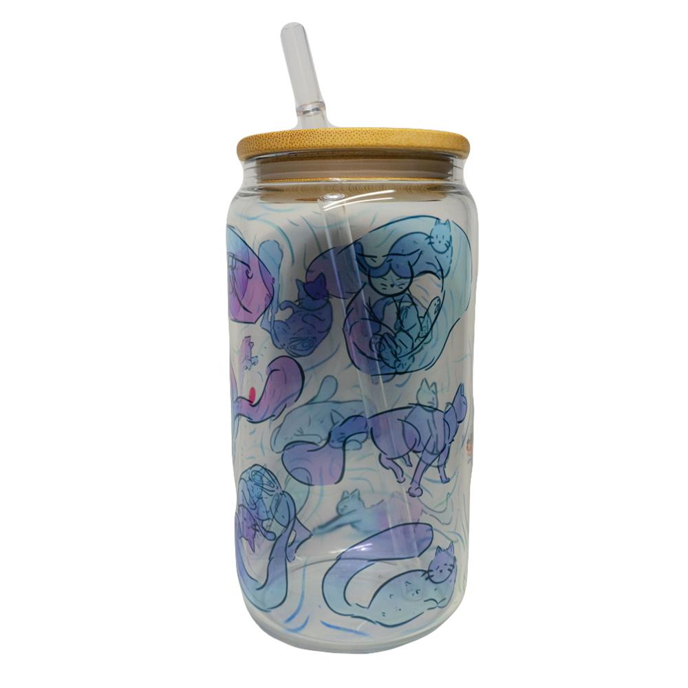 BICCHIERE VETRO LUCIDO "GATTI BLU"