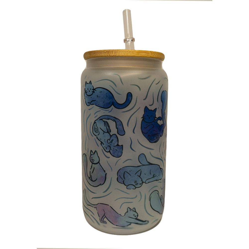 BICCHIERE VETRO OPACO "GATTI BLU"