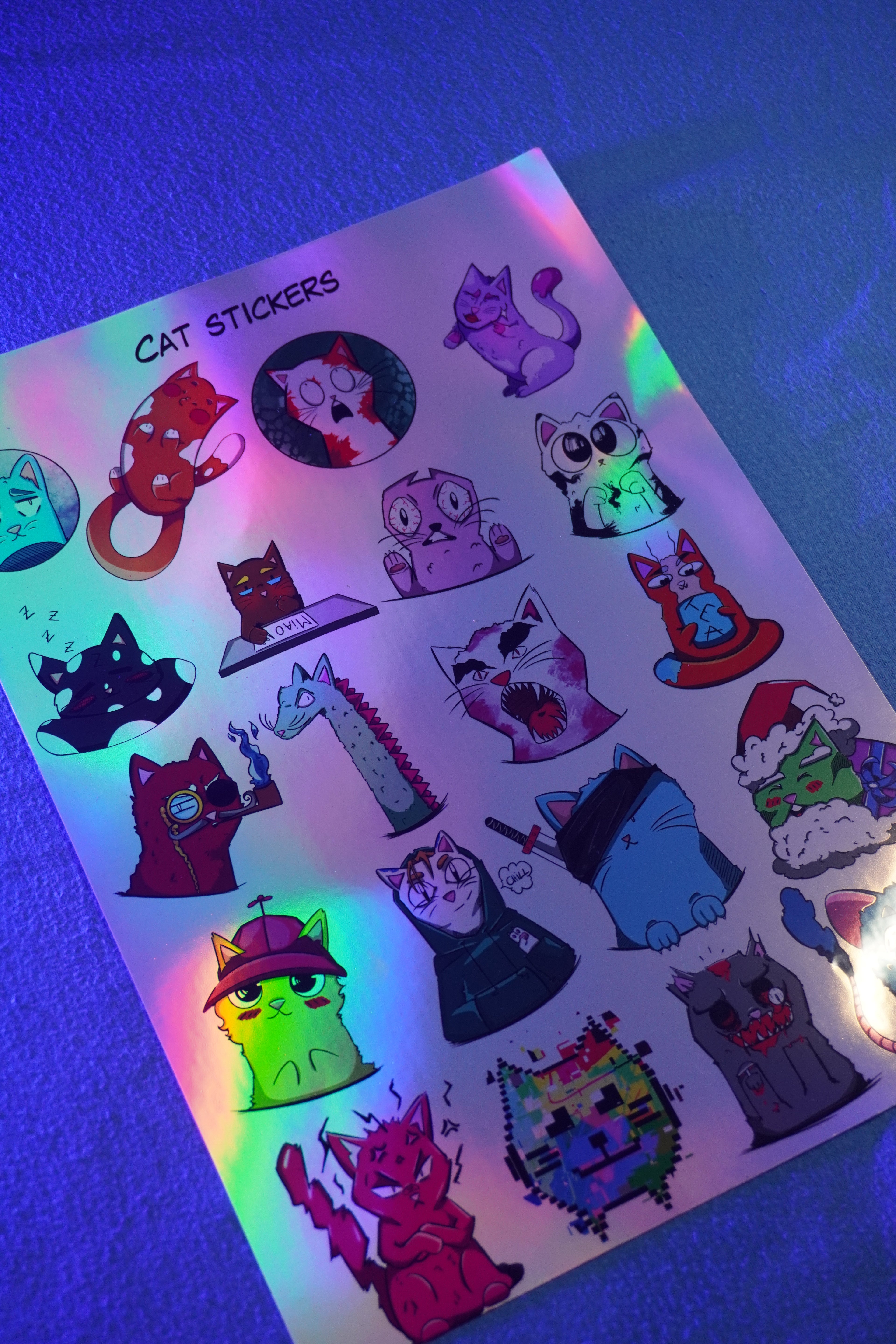 20 STICKERS CAT HOLOGRAFICI