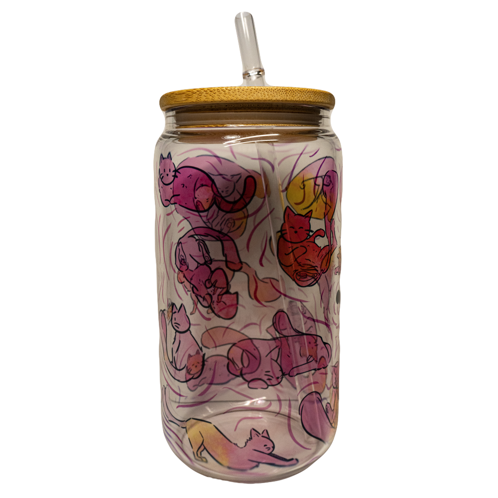 BICCHIERE VETRO LUCIDO "GATTI ROSA"